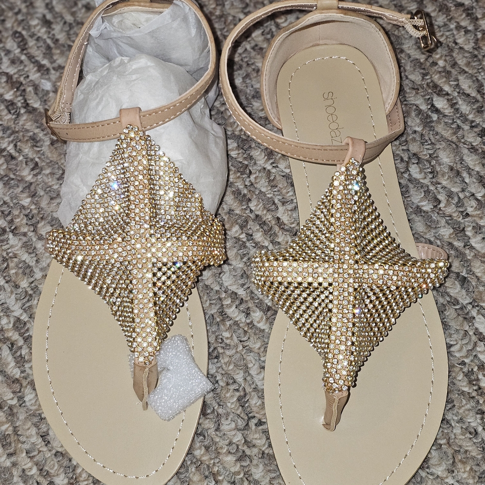 Shoe Dazzle Gold Crystal Sandals